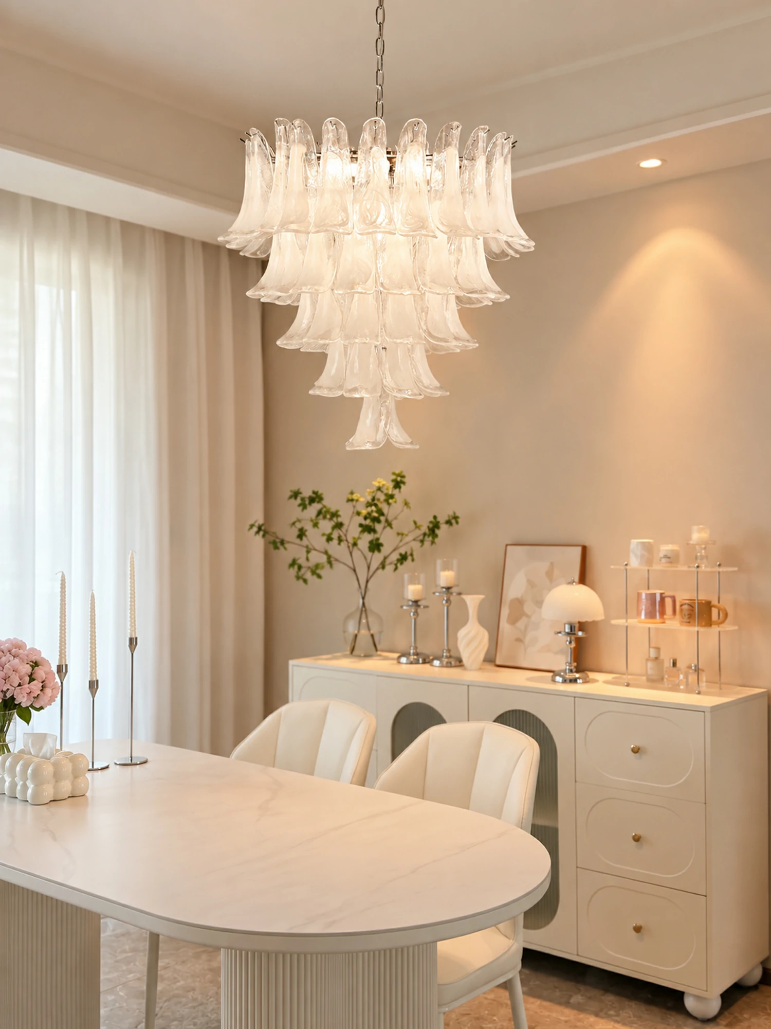 White Glass Petals Chandelier - Image 4