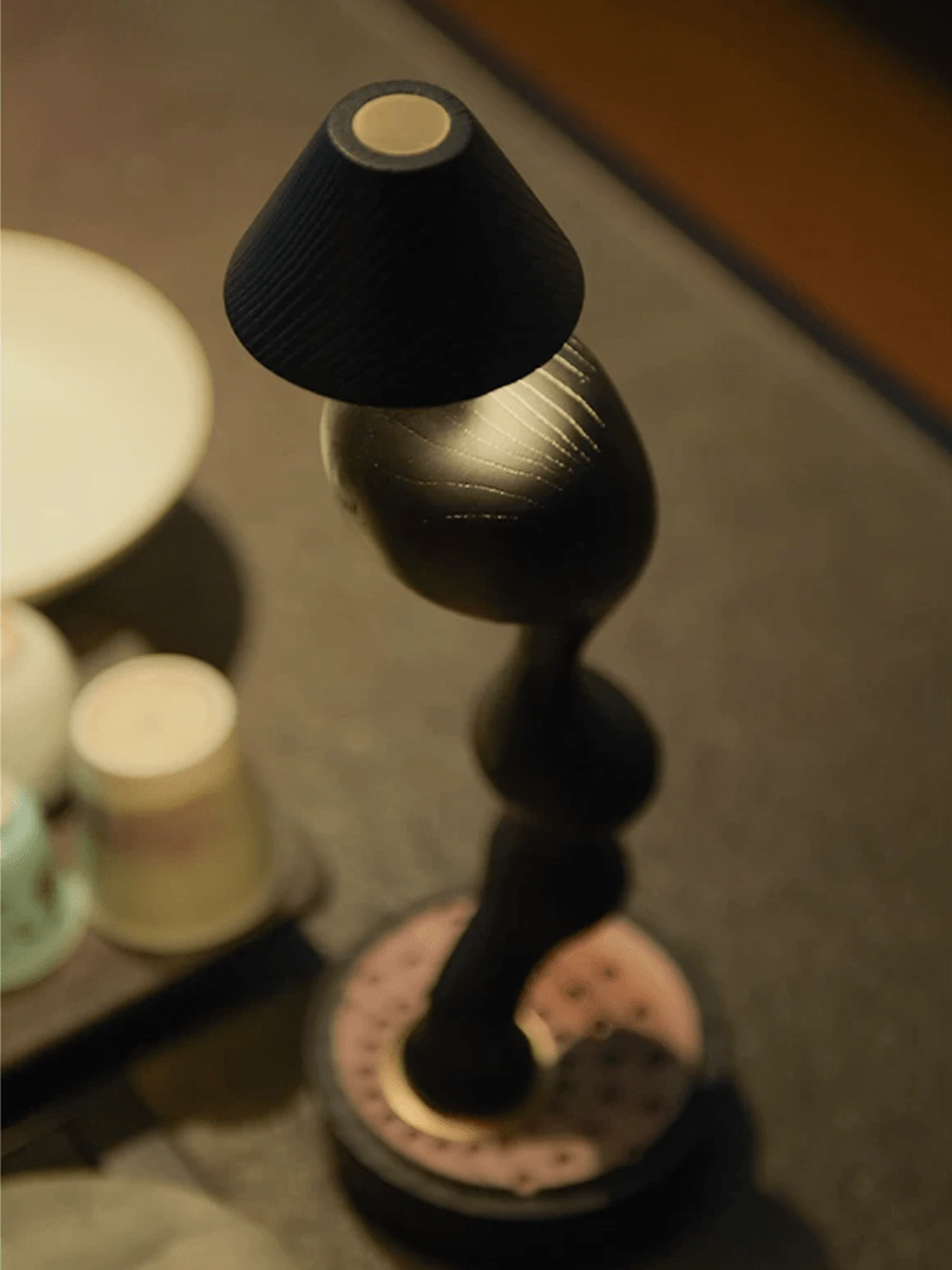 Carved Wood Cordless Table Lamp - Image 2