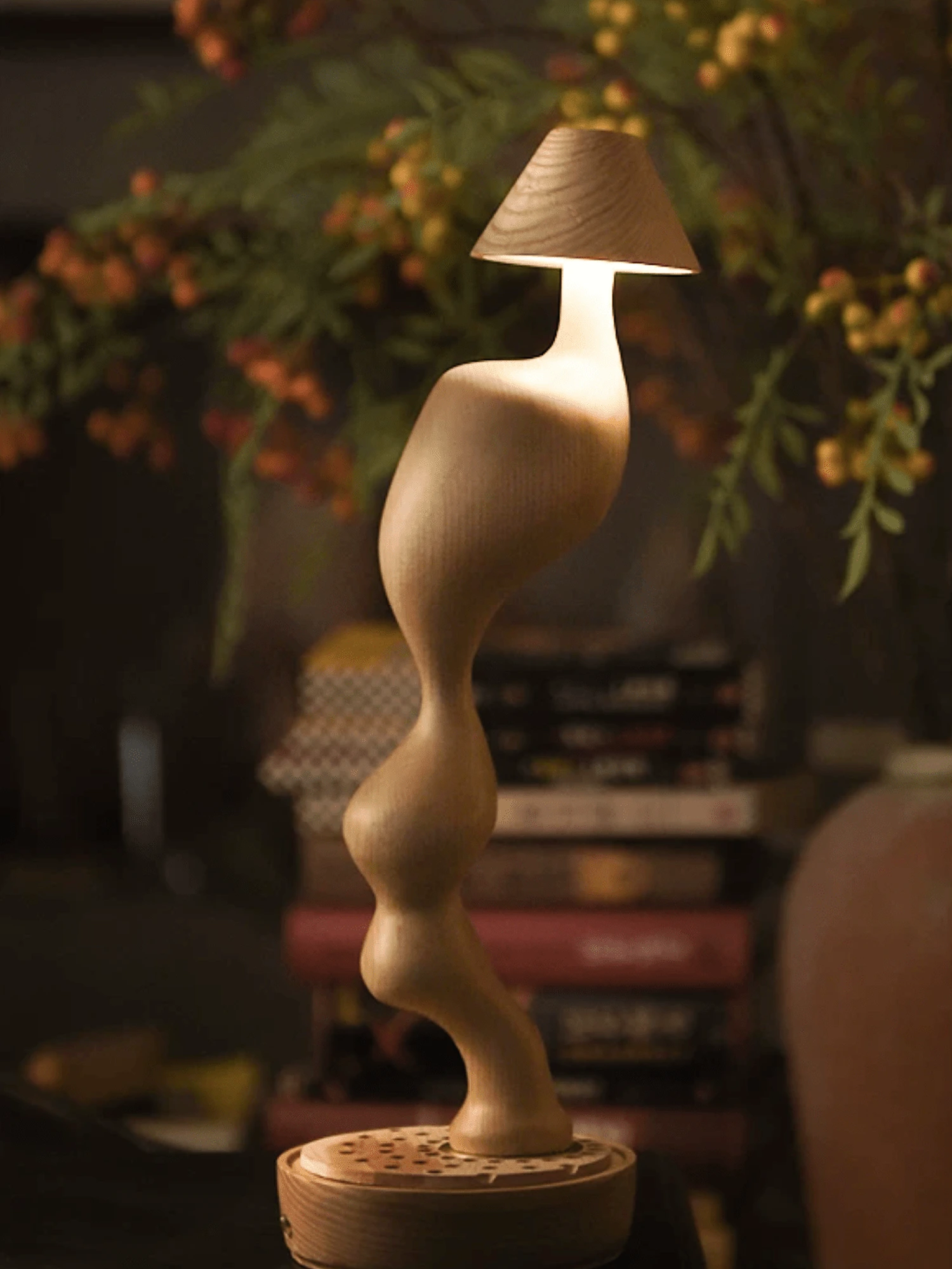 Carved Wood Cordless Table Lamp - Image 5