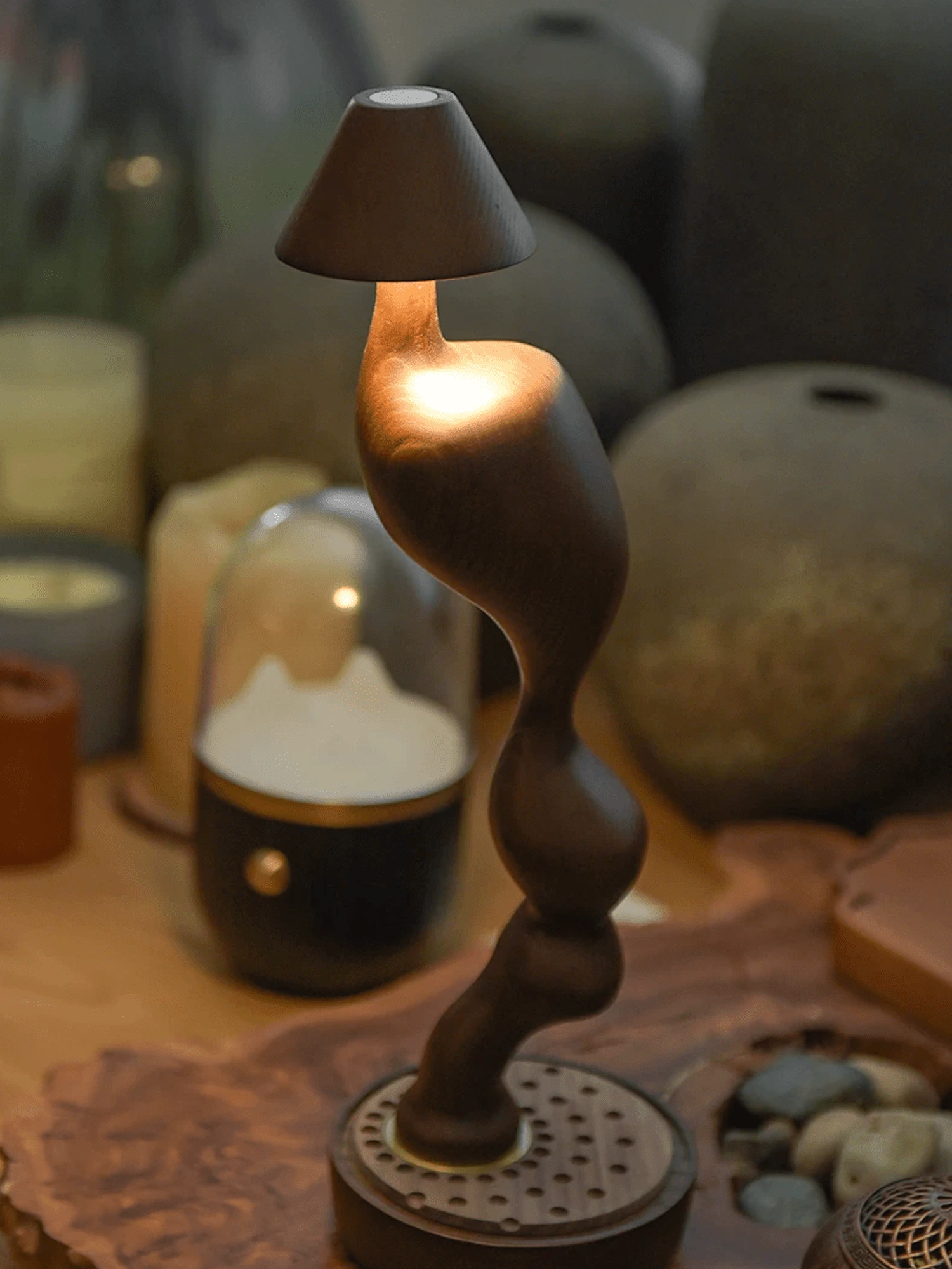 Carved Wood Cordless Table Lamp - Image 6