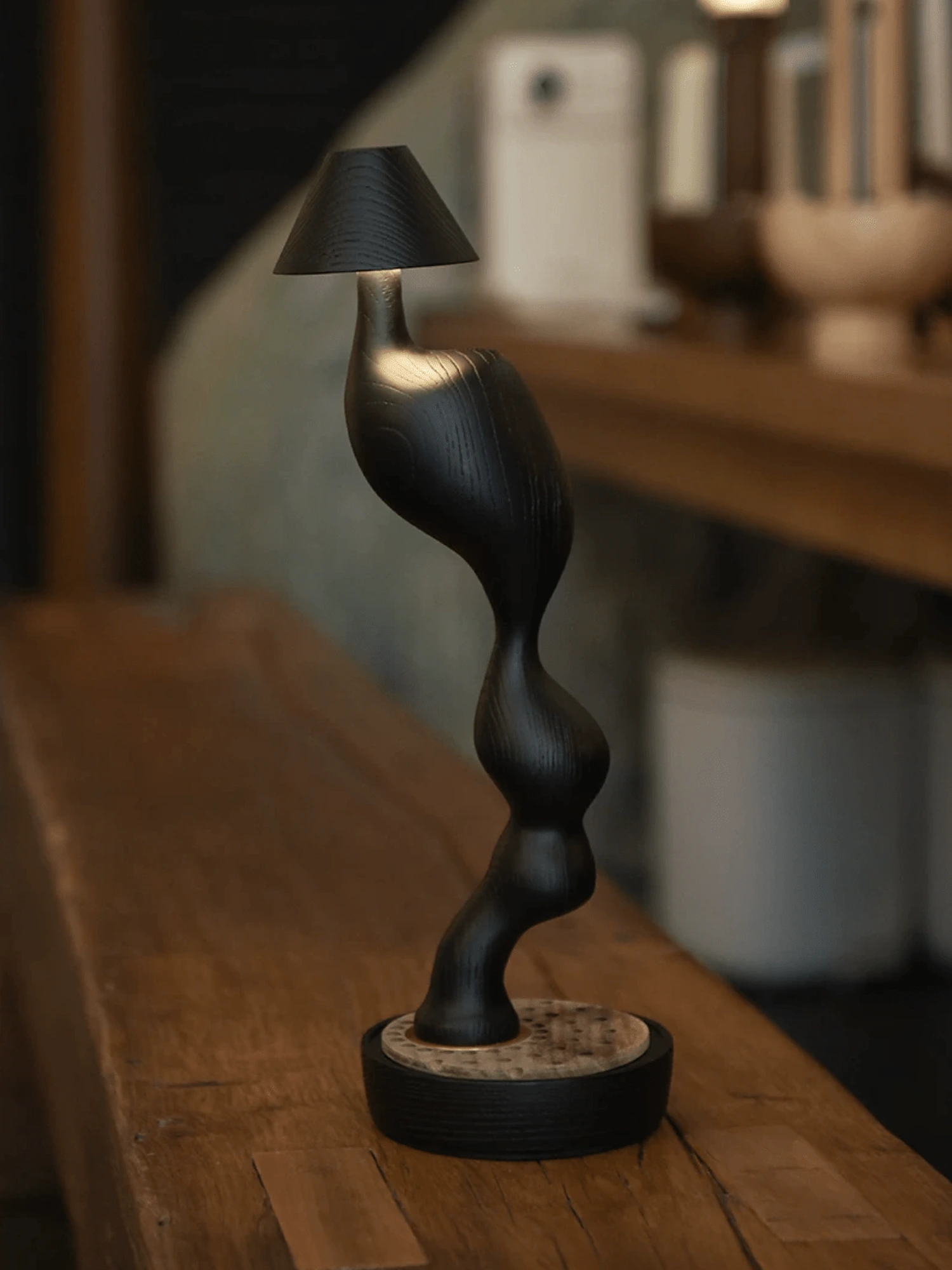 Carved Wood Cordless Table Lamp - Image 7