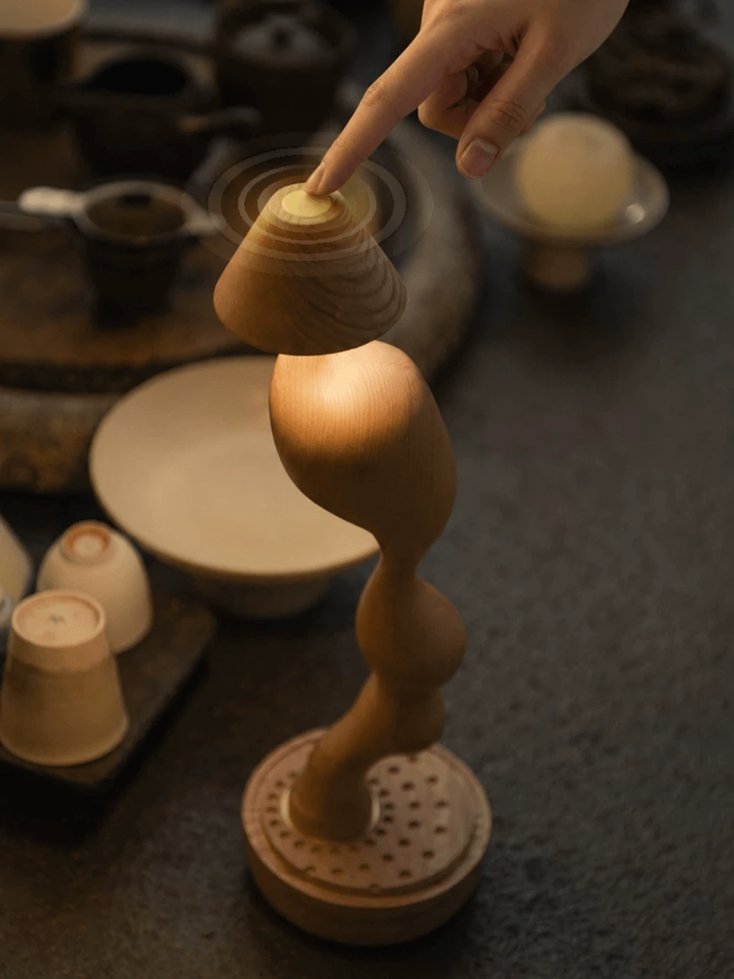 Carved Wood Cordless Table Lamp - Image 10