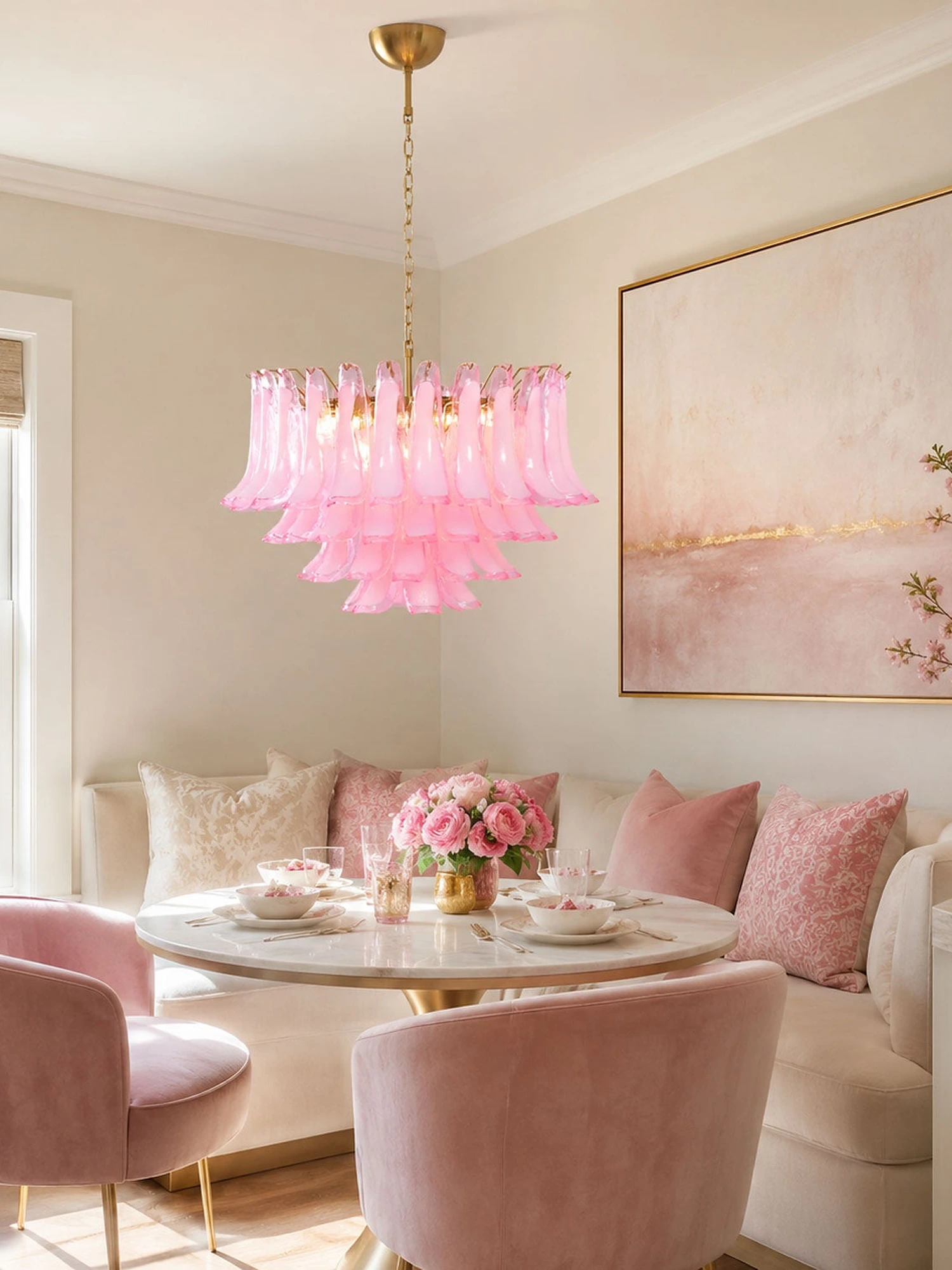 Fiora Pink Glass Chandelier - Image 2