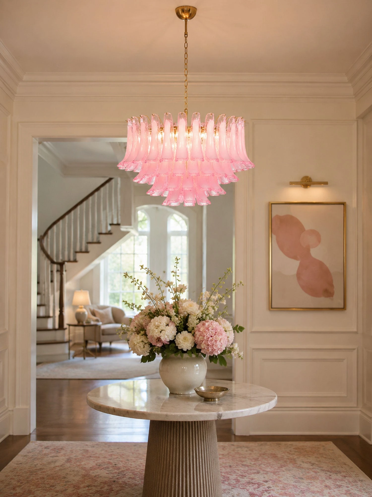 Fiora Pink Glass Chandelier - Image 4