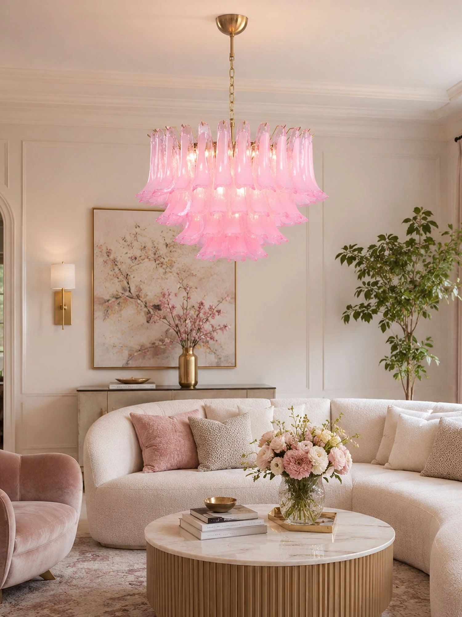 Fiora Pink Glass Chandelier - Image 17